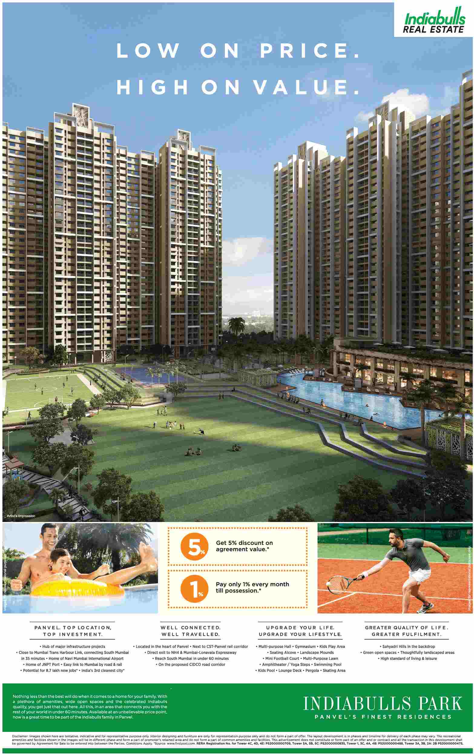 Pay only 1% every month till possession at Indiabulls Park in Navi Mumbai Update